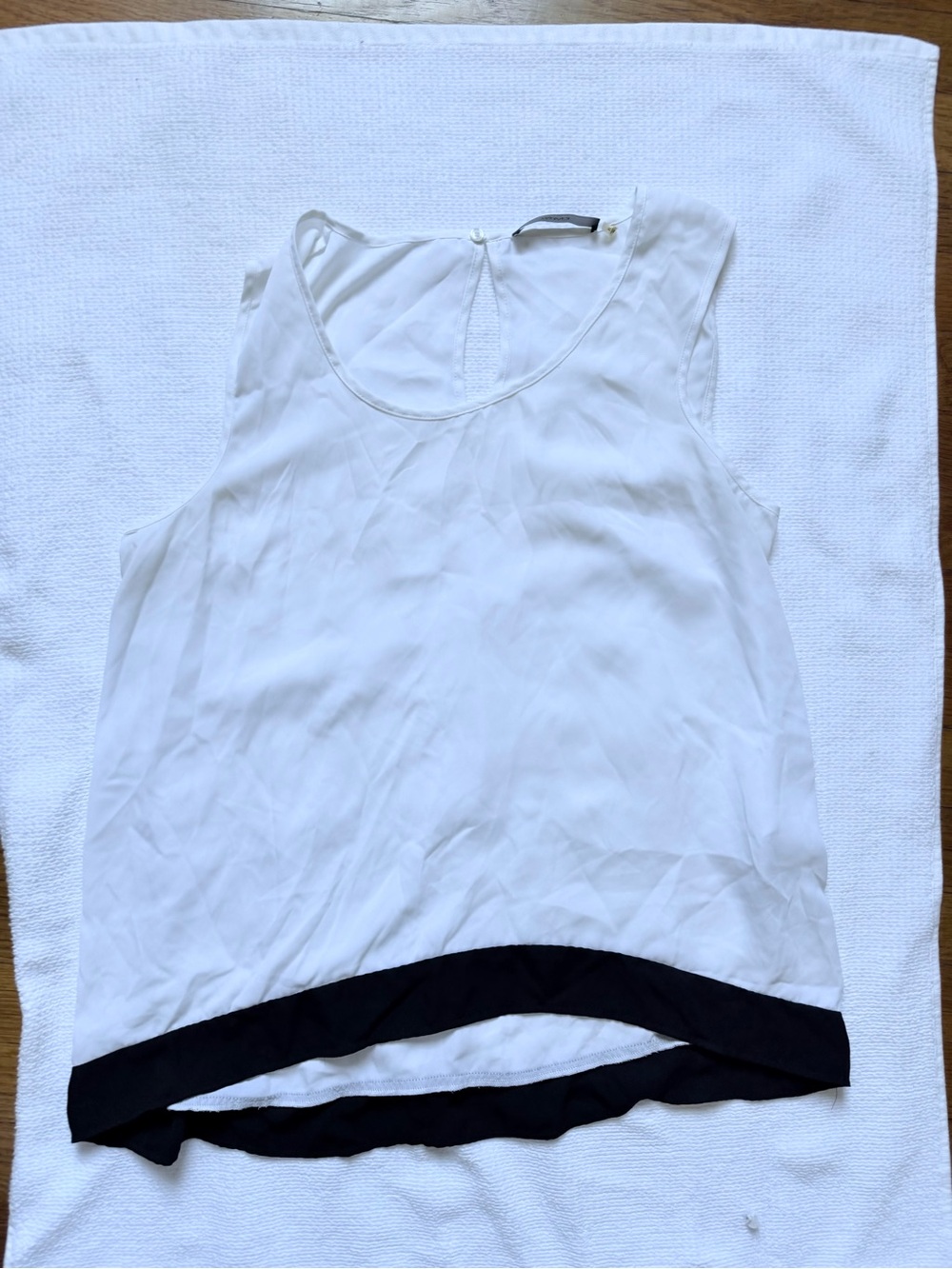 Tahari White Sleeveless Blouse with Black Hem